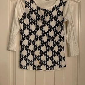 White and Black Floral Long Sleeve Top